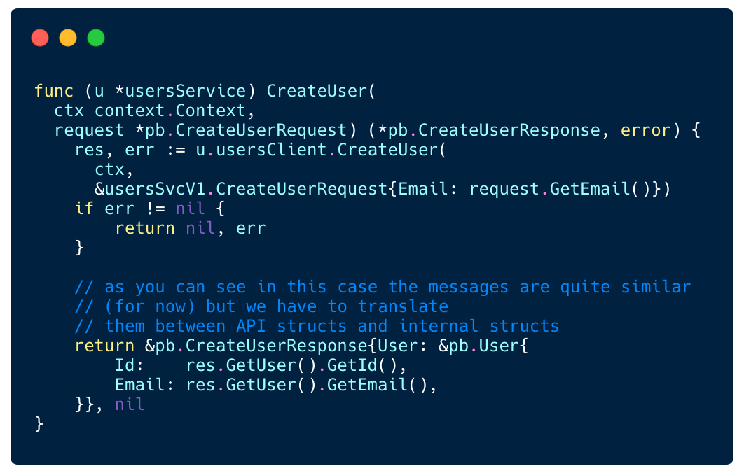Example of CreateUser method in API-GW
